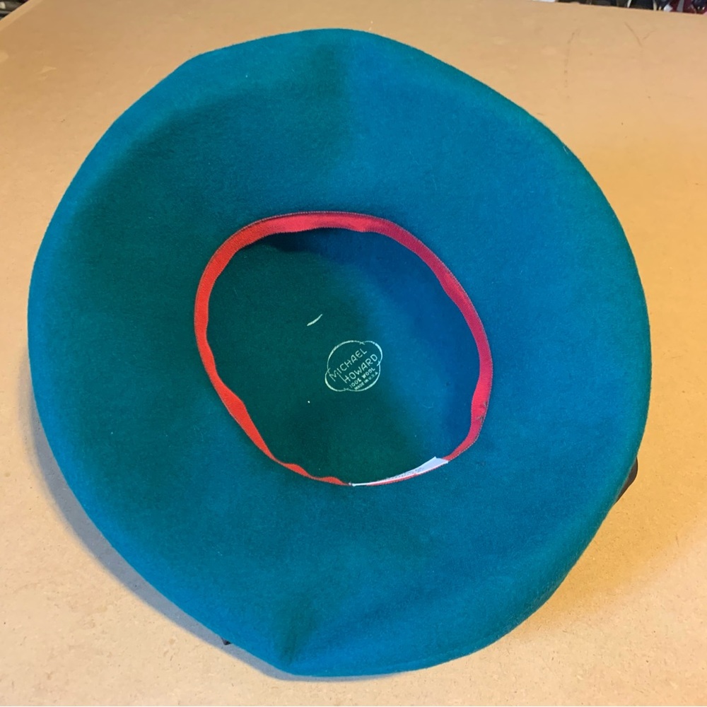 VINTAGE 1980'S MICHAEL HOWARD TEAL AND BROWN WOOL HAT - Picture 11 of 13